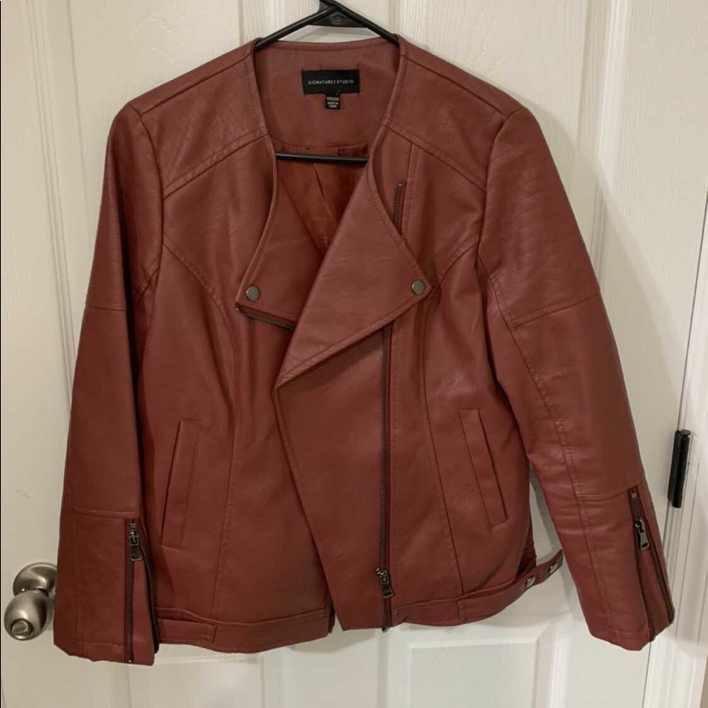 EUC Signature Studio Burgandy Faux Leather Jacket